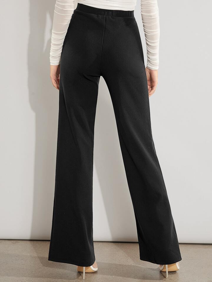 Solid Color High-Waisted Wide-Leg Pants