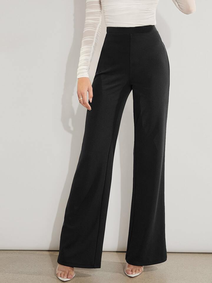 Solid Color High-Waisted Wide-Leg Pants