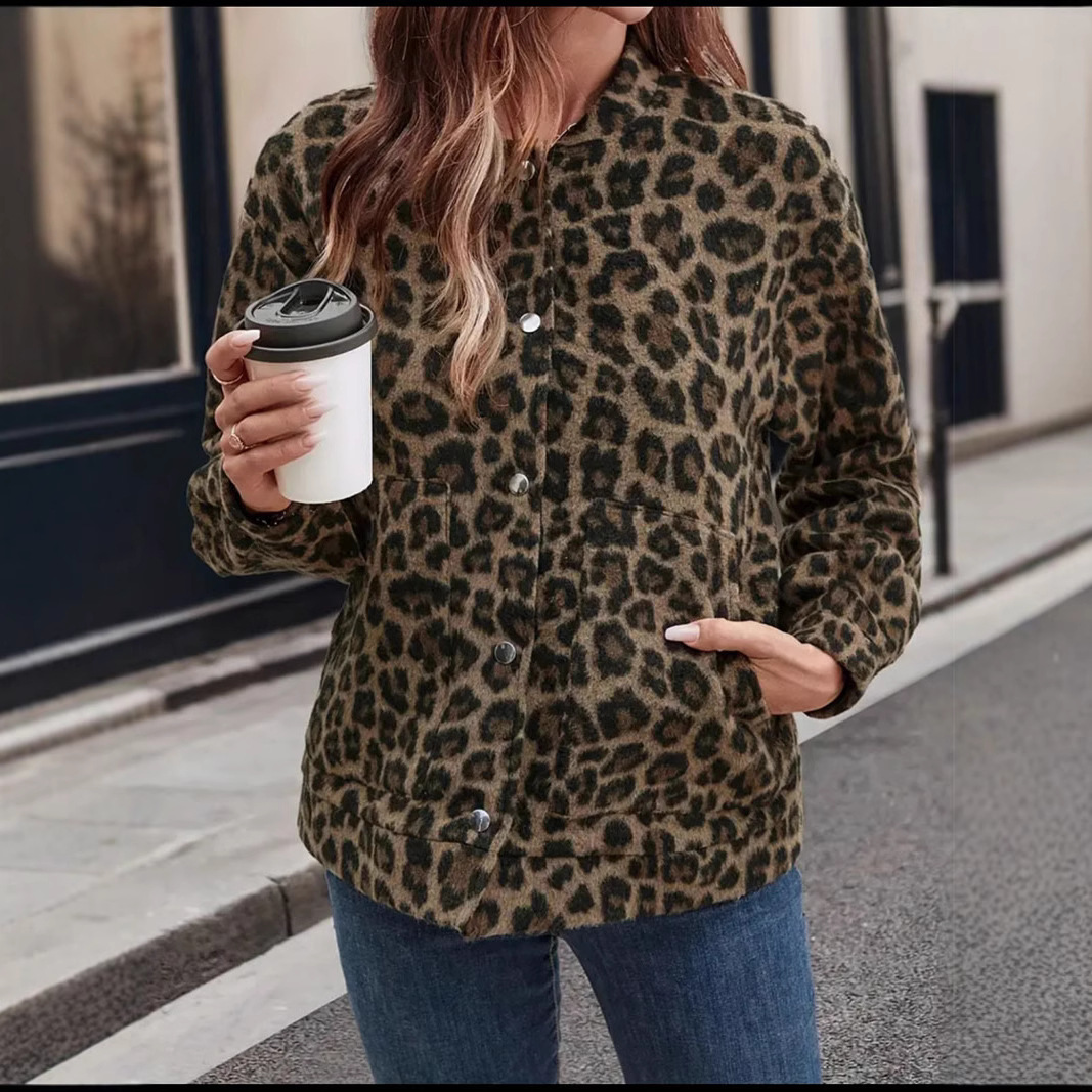 Leopard Print Vintage-Inspired Casual Jacket
