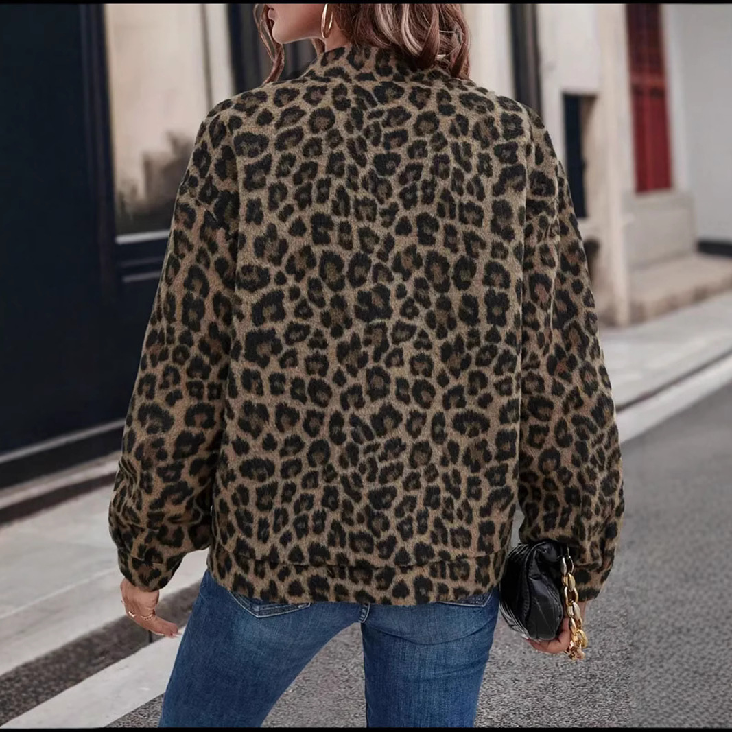 Leopard Print Vintage-Inspired Casual Jacket