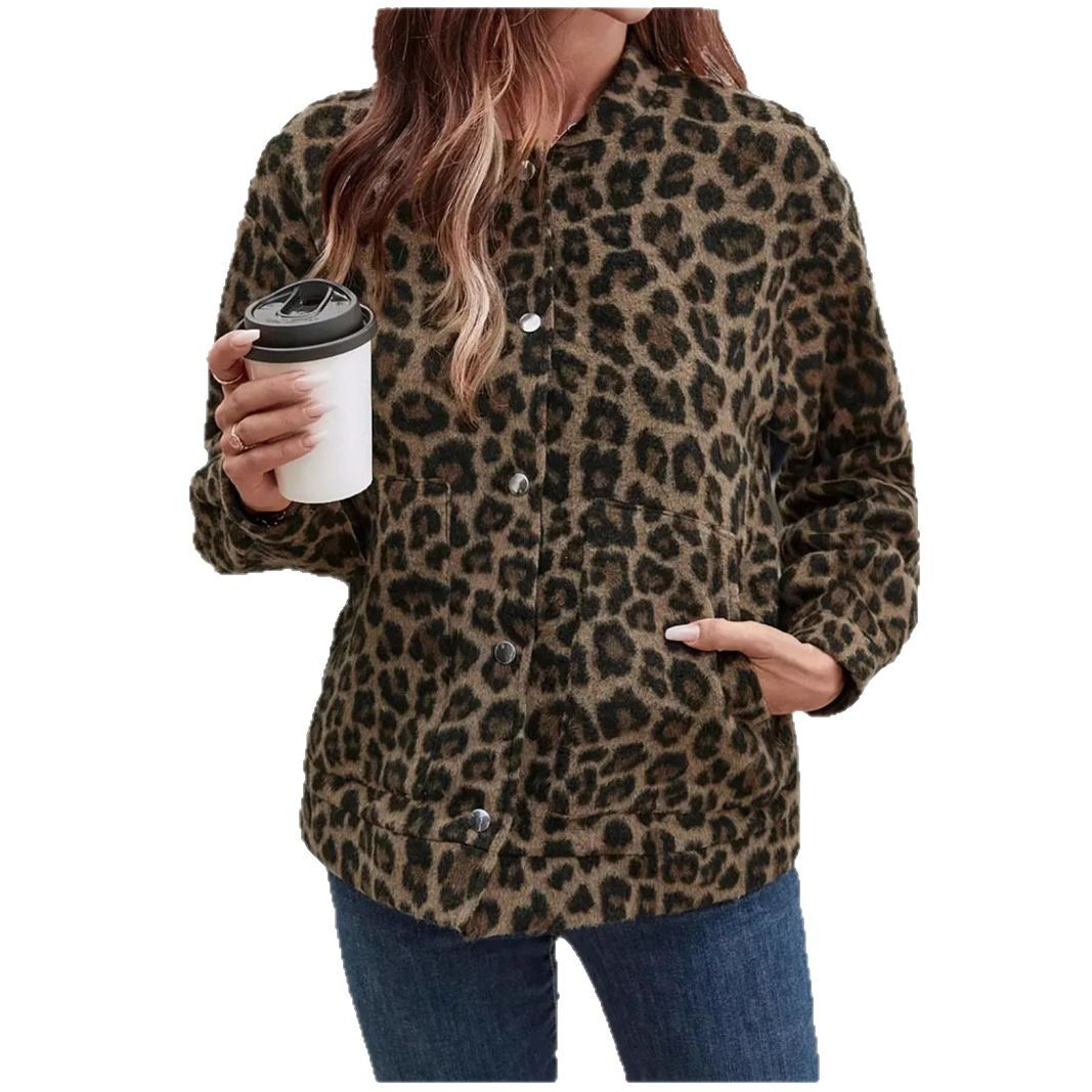 Leopard Print Vintage-Inspired Casual Jacket