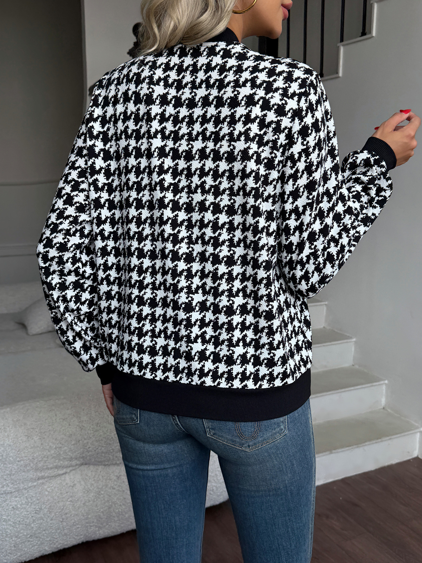 Zipper Houndstooth Jacket