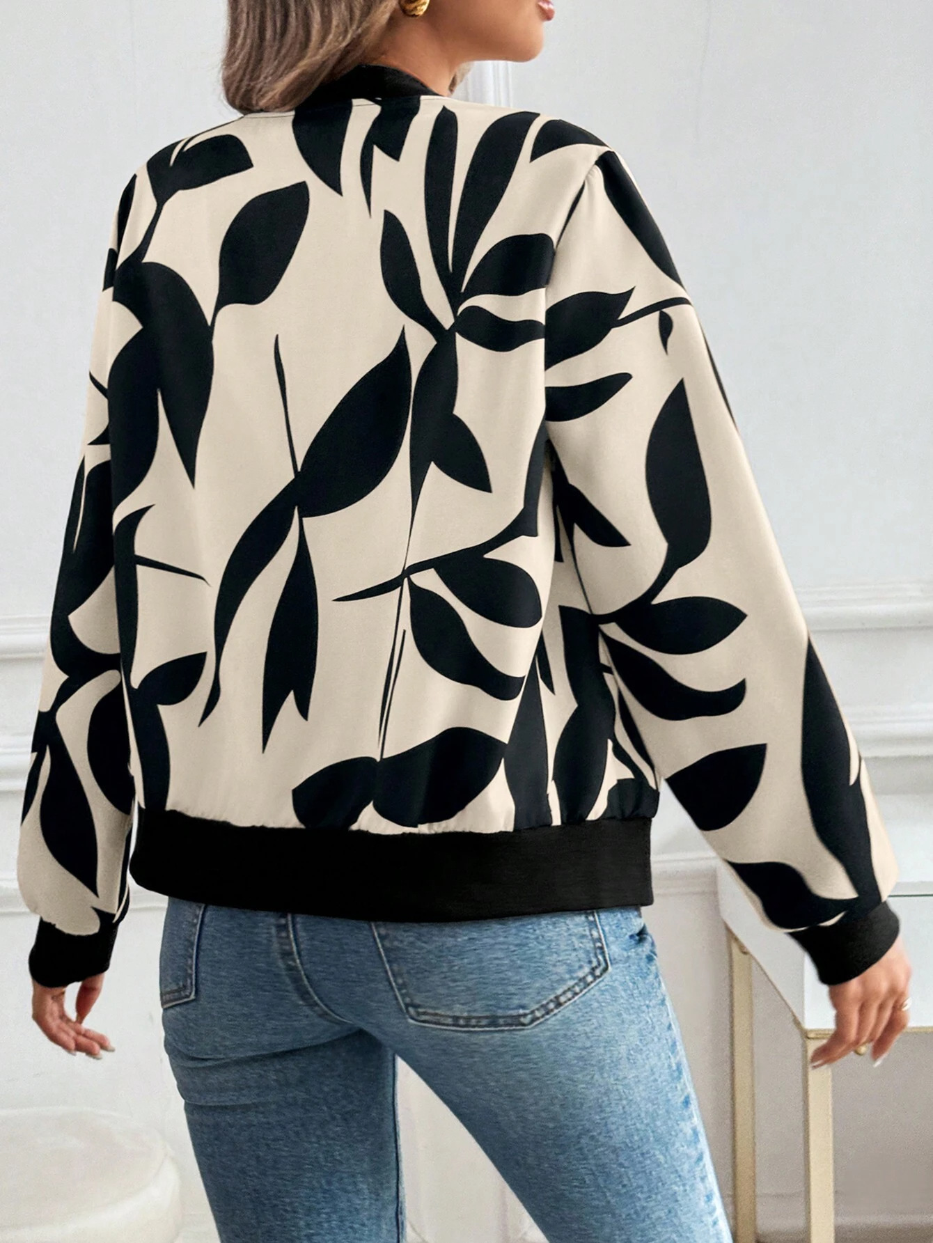 Elegant Commuter Print Zipper Jacket