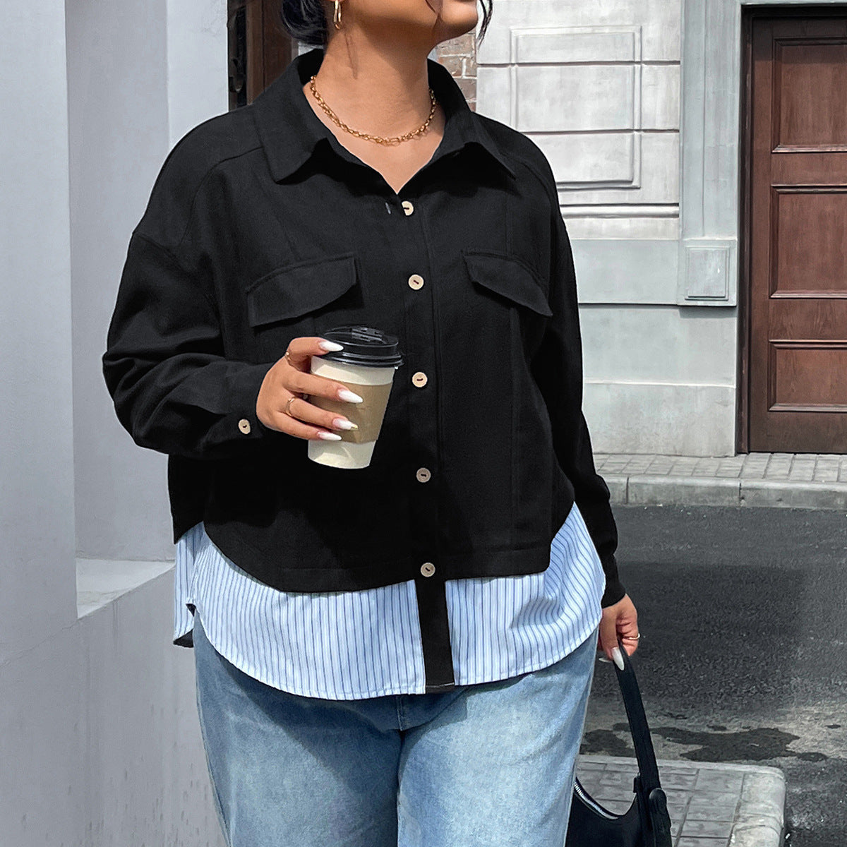 Short-Length Patchwork Striped Jackets