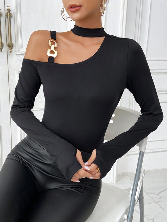 Halter Neckline Off-Shoulder Long-Sleeve Base Layer Shirts