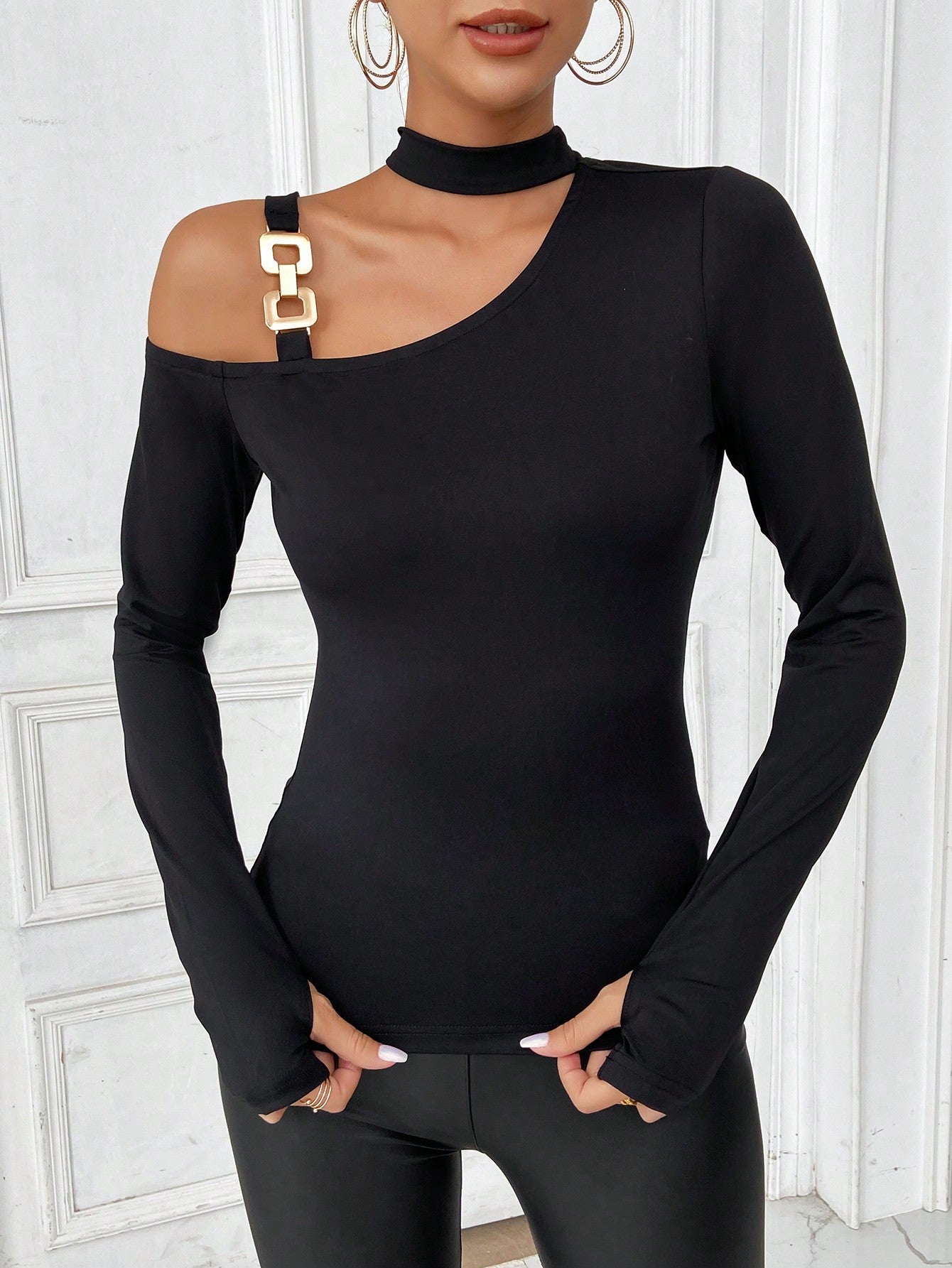 Halter Neckline Off-Shoulder Long-Sleeve Base Layer Shirts