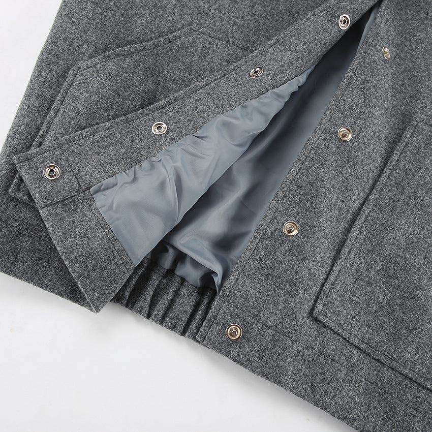 Gray Stand-up Collar Wool Jackets