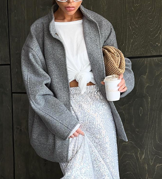 Gray Stand-up Collar Wool Jackets