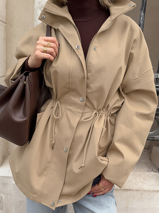Loose-Fit Waist-Tied Drawstring Trench Coats