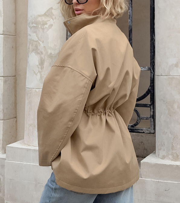 Loose-Fit Waist-Tied Drawstring Trench Coats