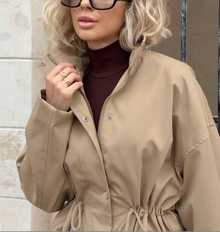 Loose-Fit Waist-Tied Drawstring Trench Coats