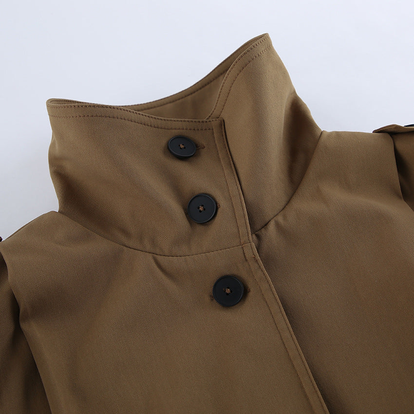Khaki Lapel Single-Breasted Jackets