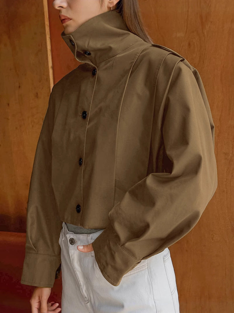 Khaki Lapel Single-Breasted Jackets