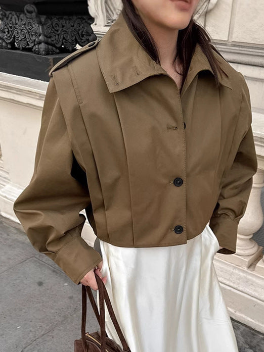 Khaki Lapel Single-Breasted Jackets