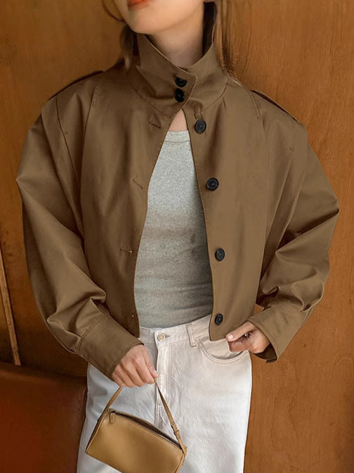 Khaki Lapel Single-Breasted Jackets