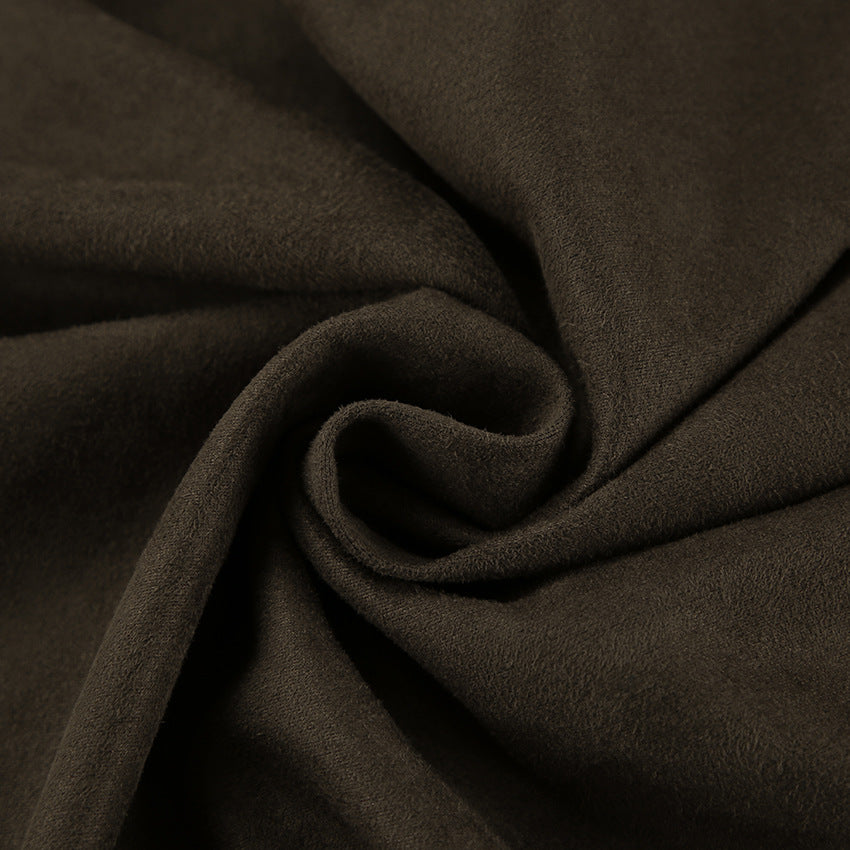 Suede Brown Long-Sleeve Workwear Trench Coats