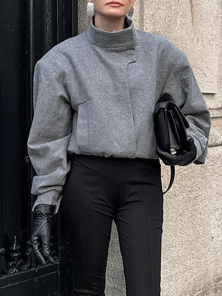 Stand Collar Short-Length Loose Wool Coats