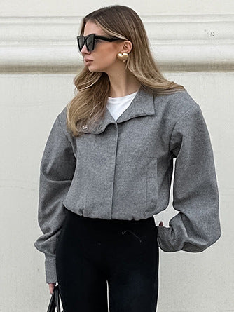 Stand Collar Short-Length Loose Wool Coats