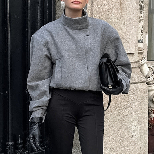 Stand Collar Short-Length Loose Wool Coats