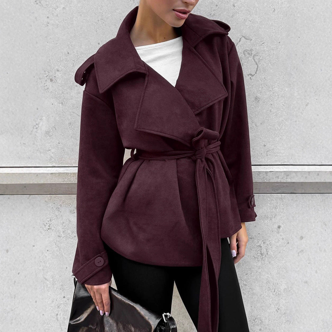 Bow-Tie Suede Trench Coats