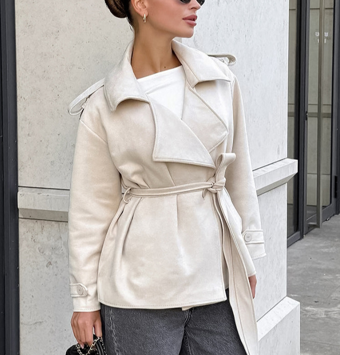 Bow-Tie Suede Trench Coats