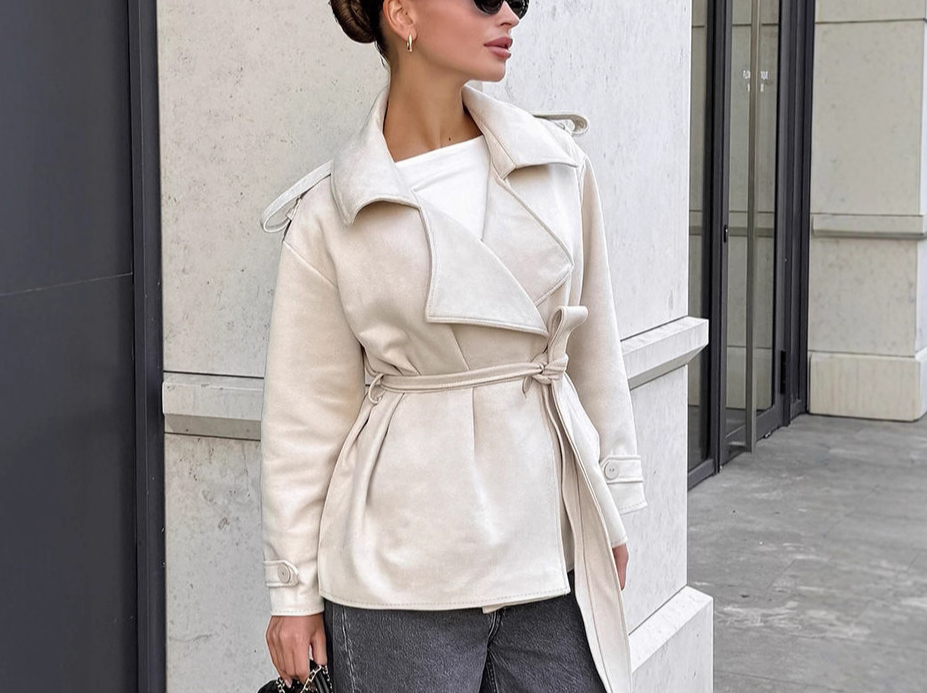 Bow-Tie Suede Trench Coats