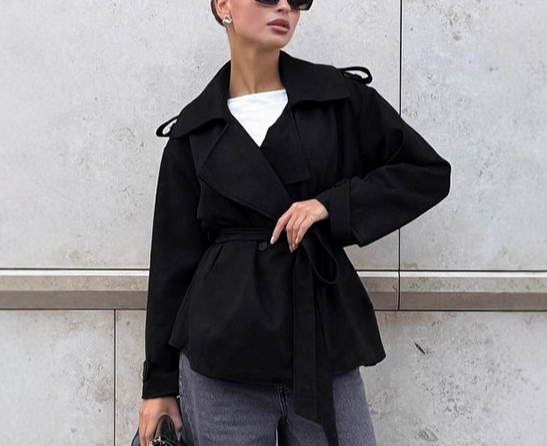 Bow-Tie Suede Trench Coats