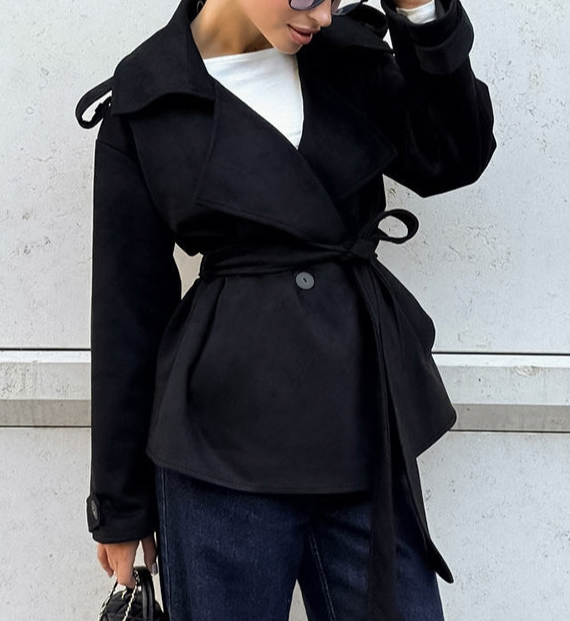 Bow-Tie Suede Trench Coats