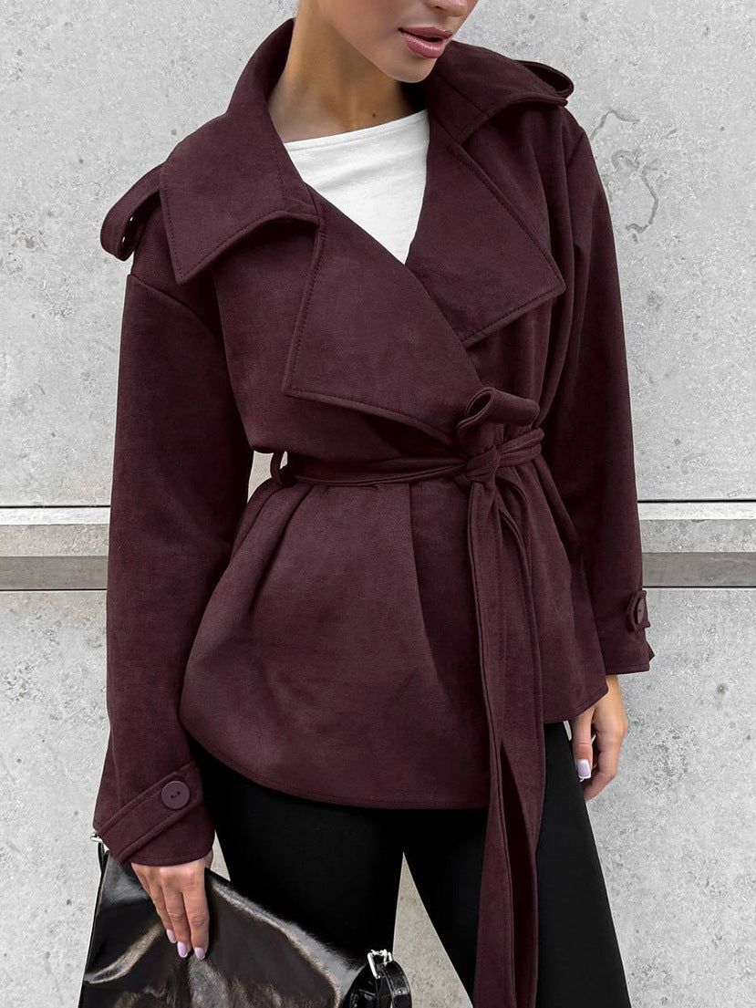 Bow-Tie Suede Trench Coats