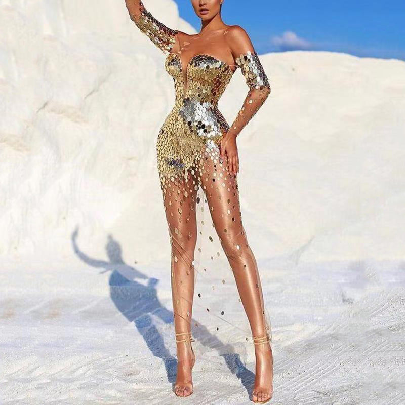 Sequin Off-Shoulder Mesh Long Evening Gown Dresses
