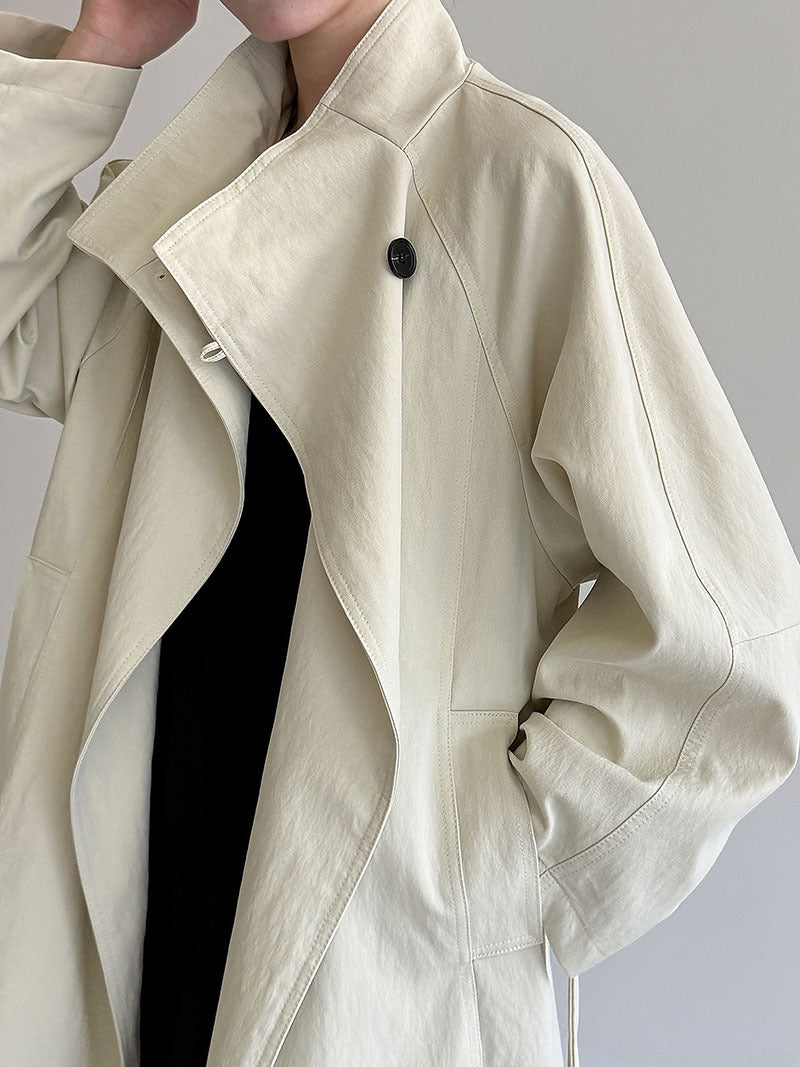 Single-button Stand-up Collar Loose-fit Trench Coats