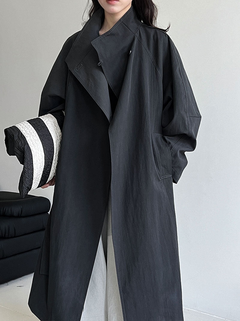 Single-button Stand-up Collar Loose-fit Trench Coats
