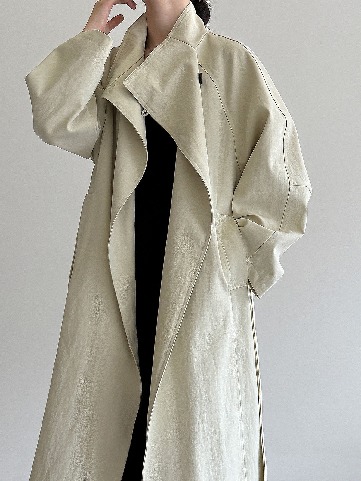 Single-button Stand-up Collar Loose-fit Trench Coats