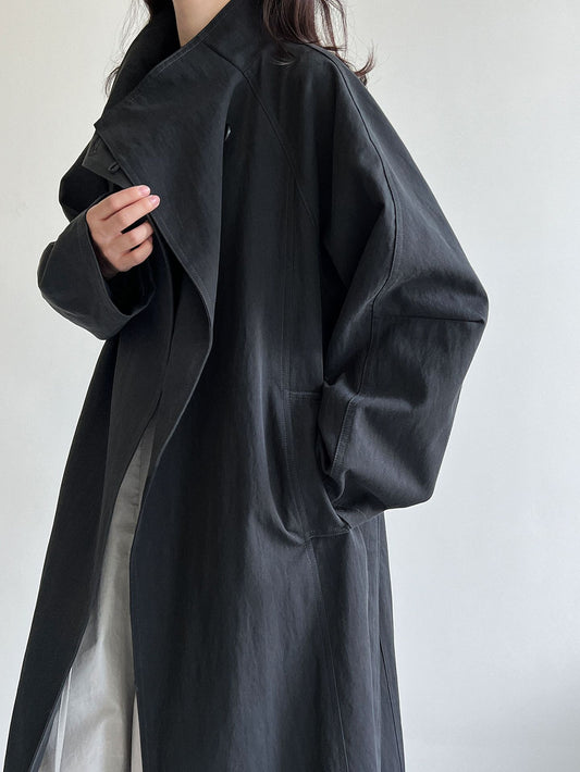 Single-button Stand-up Collar Loose-fit Trench Coats