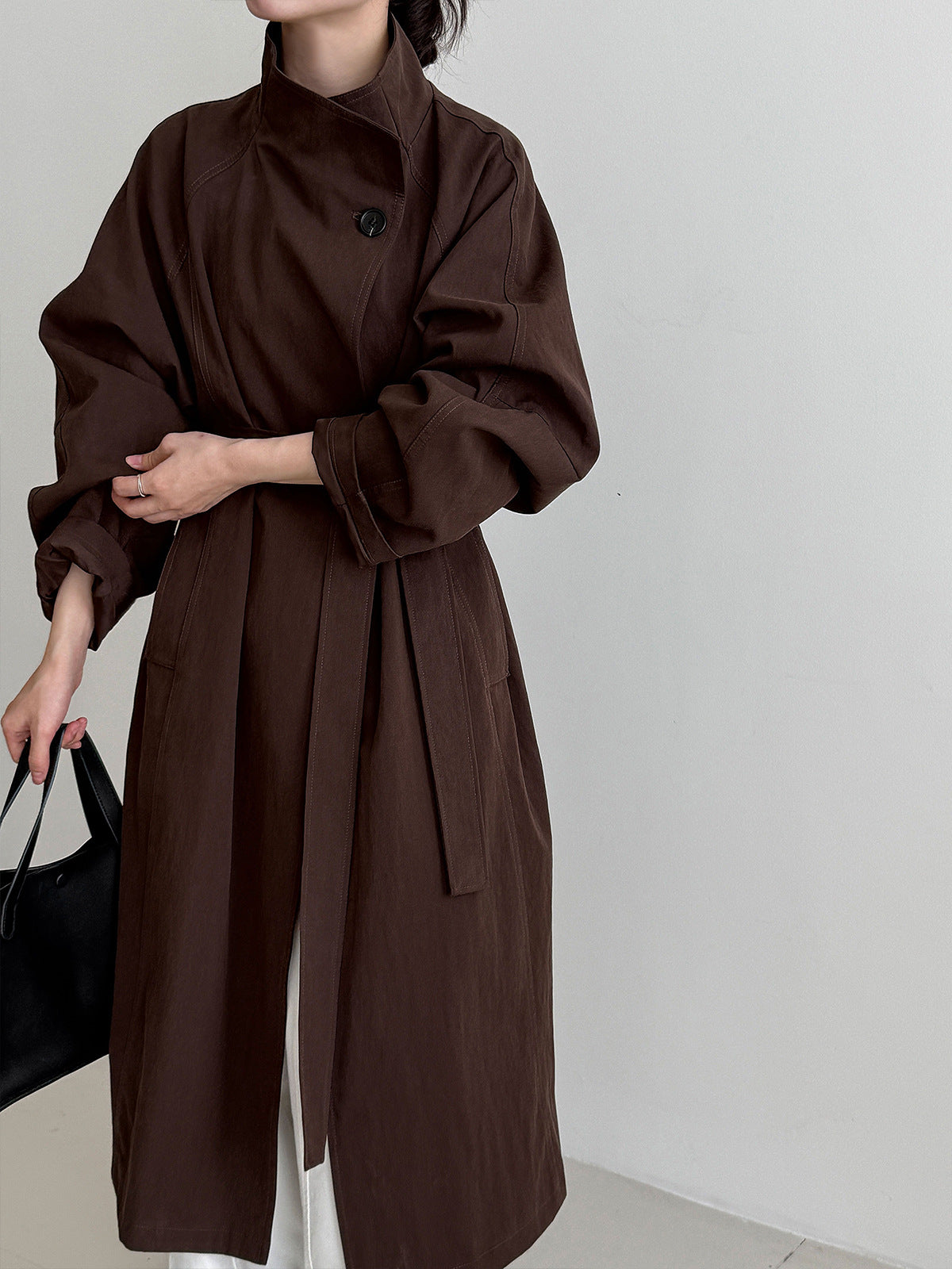 Single-button Stand-up Collar Loose-fit Trench Coats