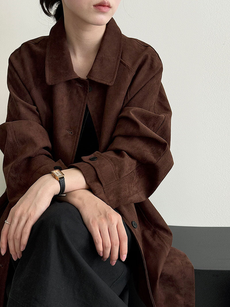 Suede Lapel Loose Mid-length Jackets