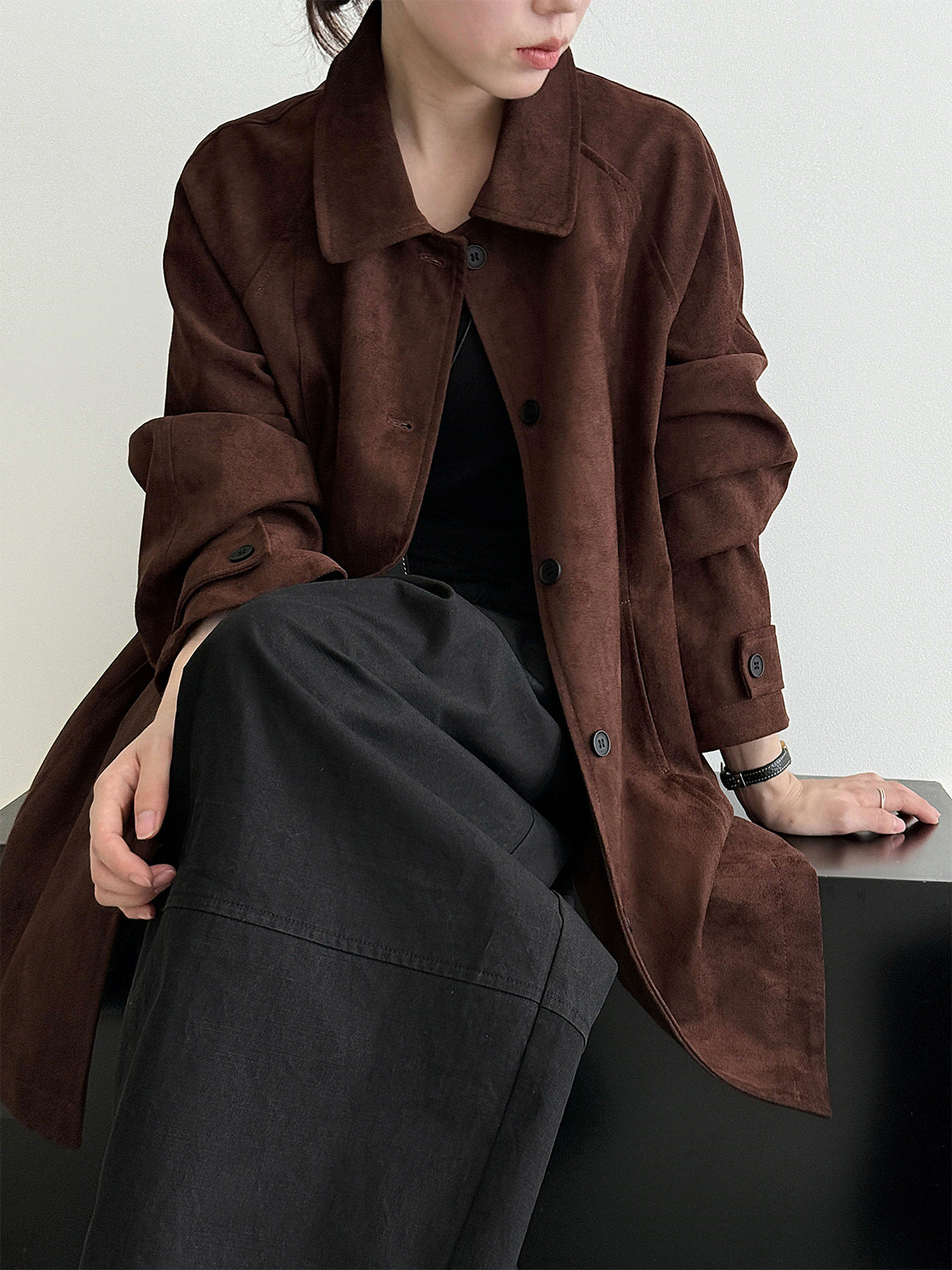 Suede Lapel Loose Mid-length Jackets
