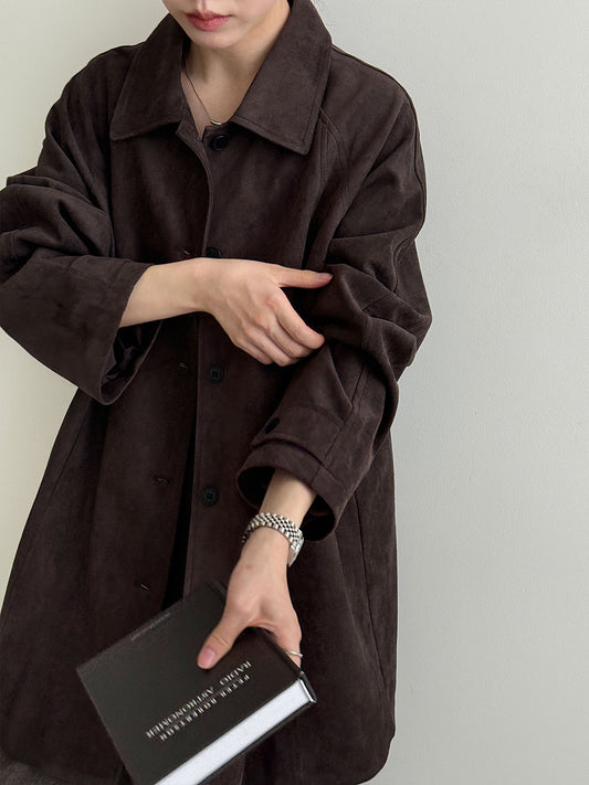 Suede Lapel Loose Mid-length Jackets