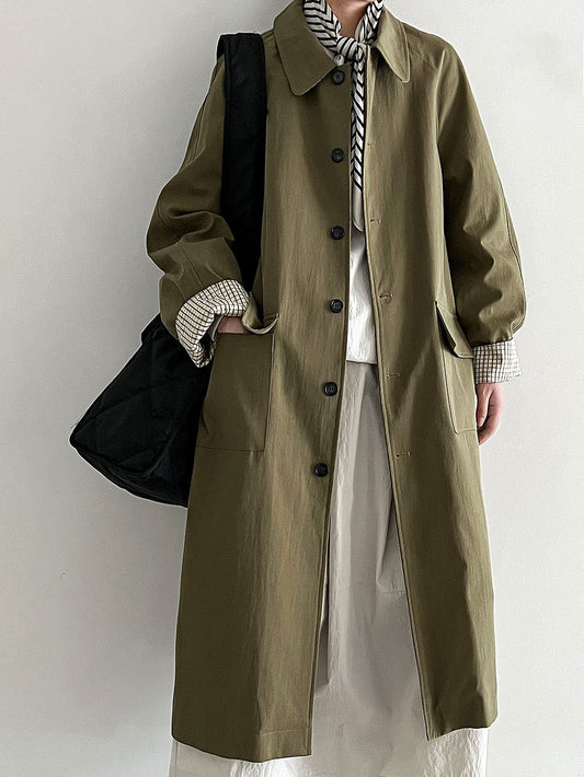 Patchwork Check Collar Mid-Length Trench Coats