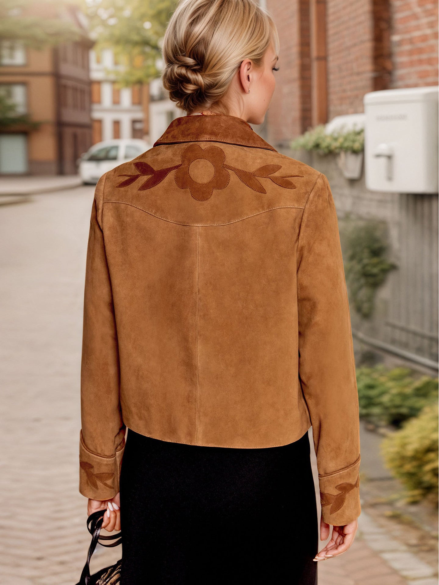 Suede Floral Lapel Jackets