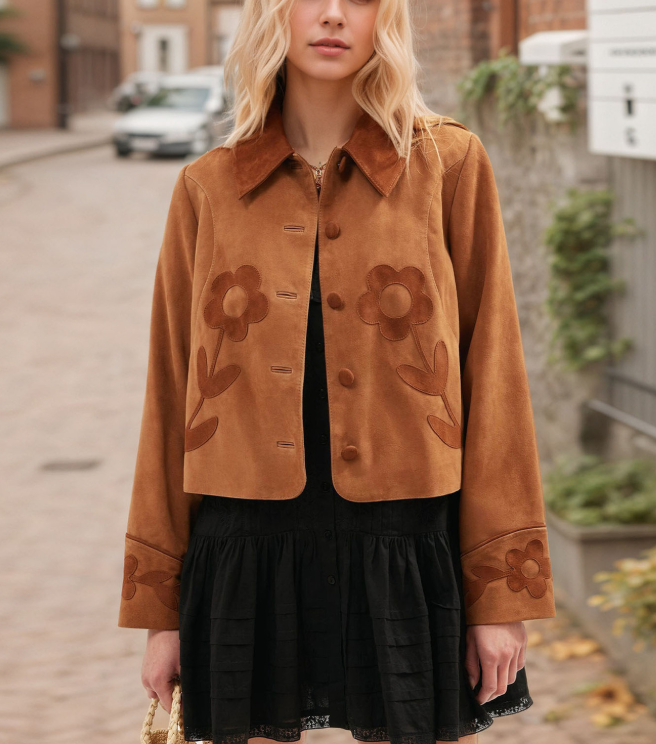 Suede Floral Lapel Jackets