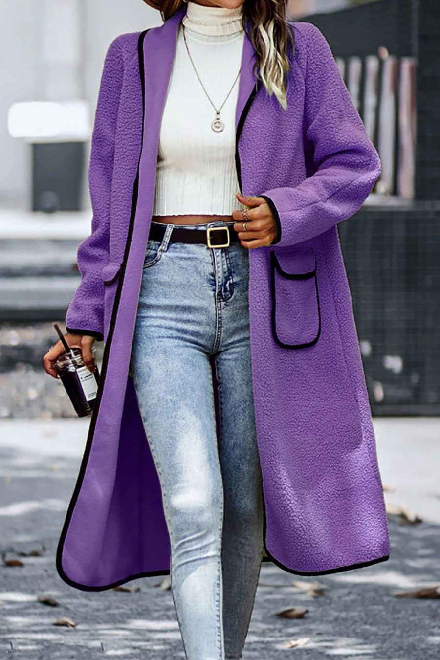 Lapel Pocketed Plush Cardigans