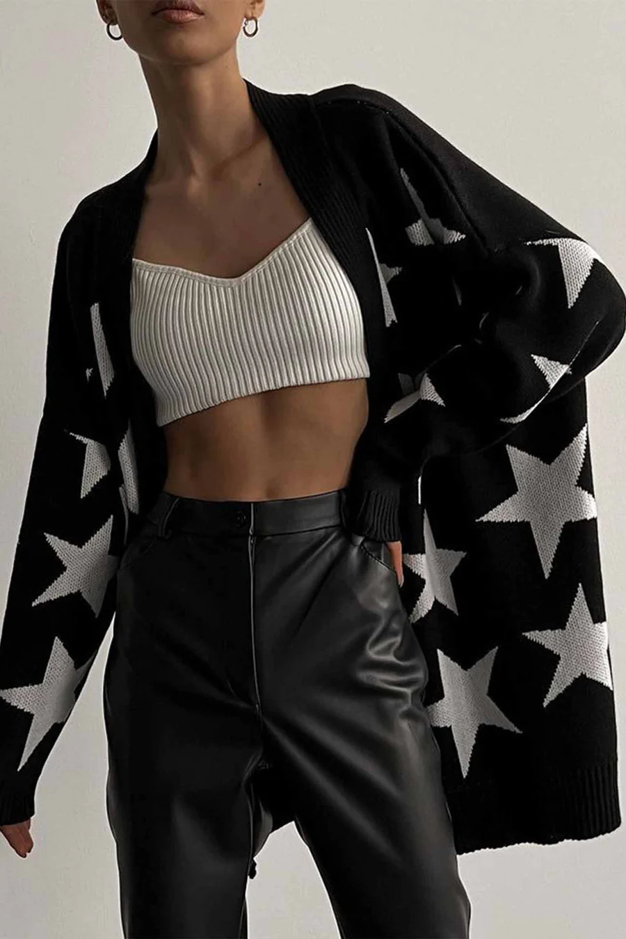 Contrast Star Knitted Button Up Cardigans