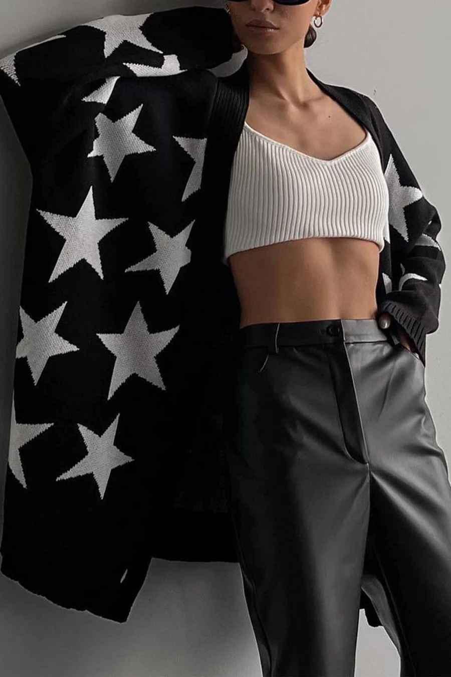 Contrast Star Knitted Button Up Cardigans