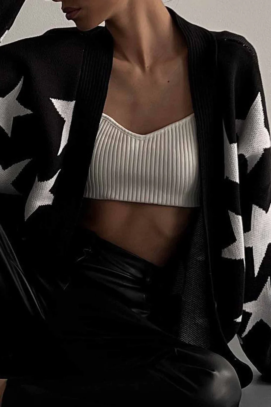 Contrast Star Knitted Button Up Cardigans