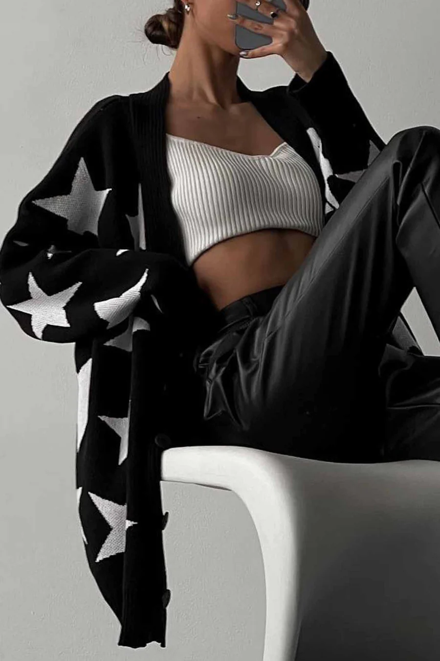 Contrast Star Knitted Button Up Cardigans