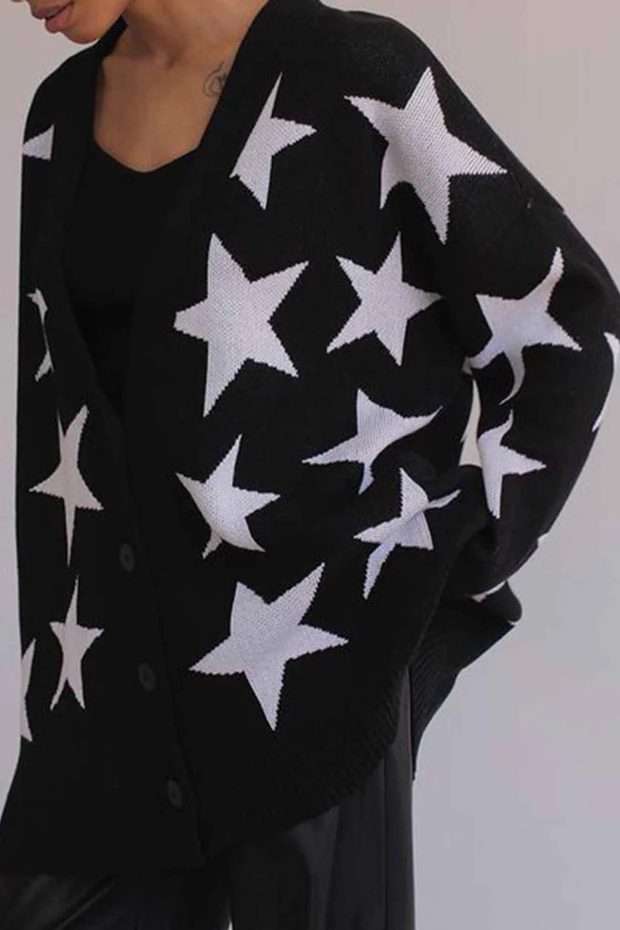 Contrast Star Knitted Button Up Cardigans
