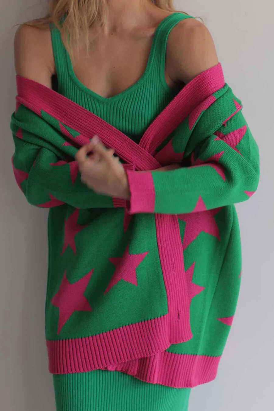 Contrast Star Knitted Button Up Cardigans