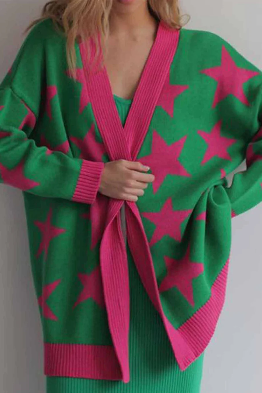 Contrast Star Knitted Button Up Cardigans