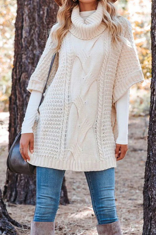Turtleneck Cable Knit Shawl Sweaters